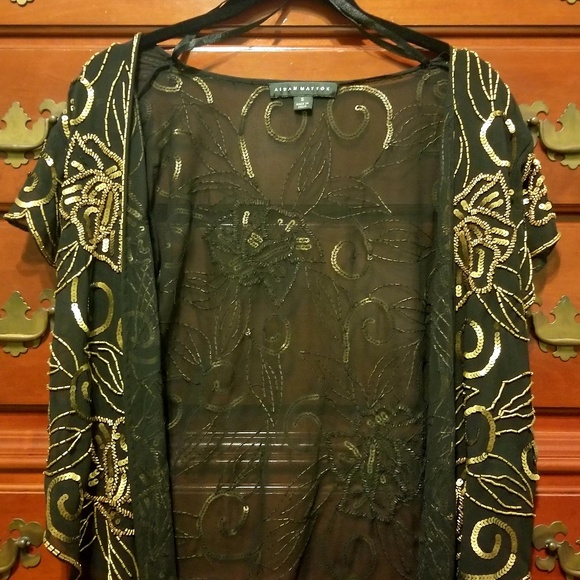 Aidan Mattox Black Sequined Shawl - Picture 1 of 8